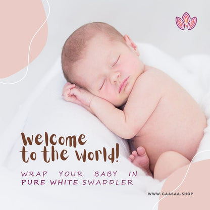 Pure White 100% Cotton Swaddler Wrap for Newborn Baby 100 cm by 100 cm - Gaabaa