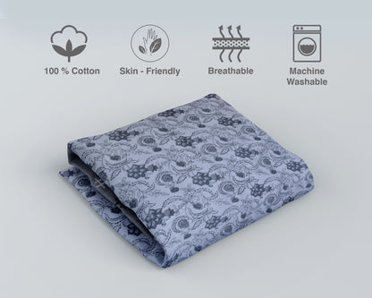 Unisex 100% Cotton Thin Summer Blanket (Dohar) - Grey Floral - Gaabaa