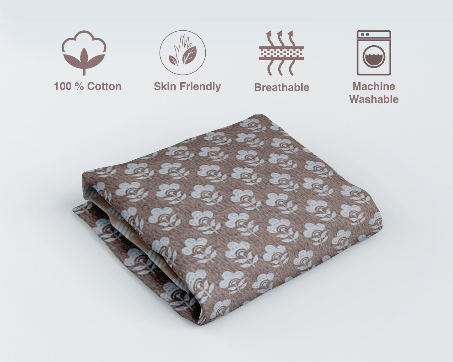 100% Pure Cotton Summer All Season AC Blanket Triple Layered Dohar - Brown Floral - Gaabaa