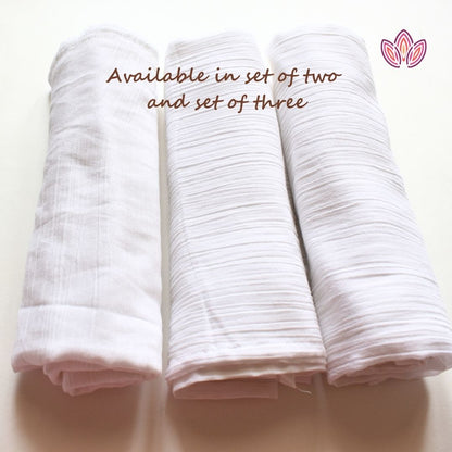 Pure White 100% Cotton Swaddler Wrap for Newborn Baby 100 cm by 100 cm - Gaabaa