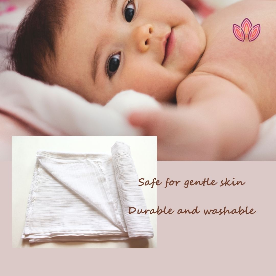 Pure White 100% Cotton Swaddler Wrap for Newborn Baby 100 cm by 100 cm - Gaabaa