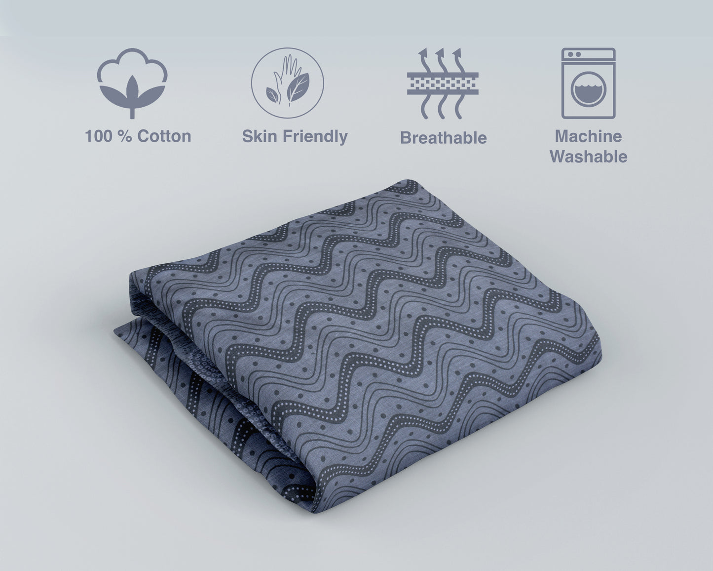 Unisex 100% Cotton Thin Summer Blanket (Dohar) - Grey Waves - Gaabaa